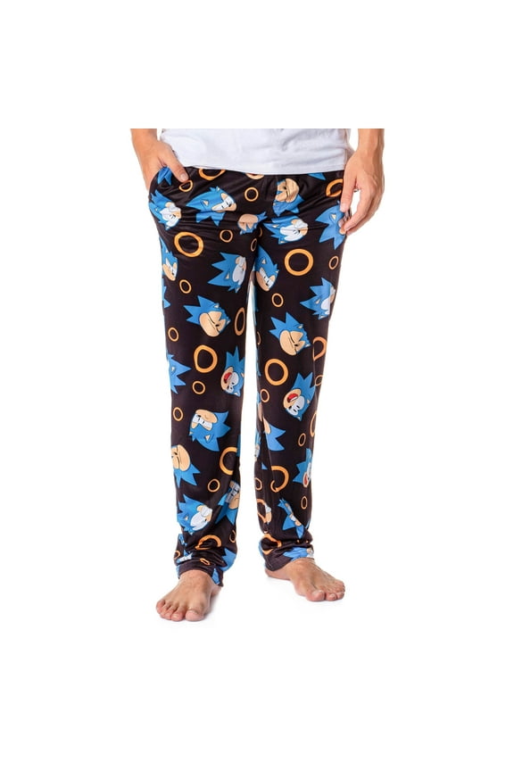 Sonic The Hedgehog Men's Allover Character And Rings Video Game Lounge Pajama Pants