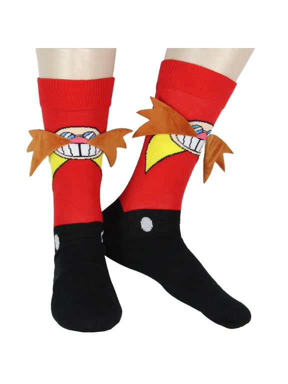 Men's Classic Doctor Eggman Face with 3D Faux Fur Mustache Crew Sock