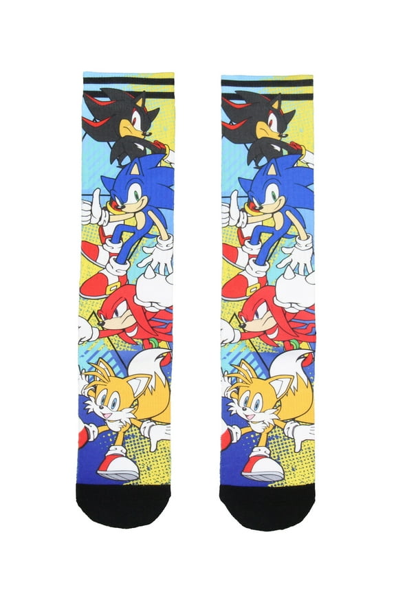 Sonic The Hedgehog Men's Socks Character Collage Allover Sublimated Design Adult Mid-Calf Crew Socks
