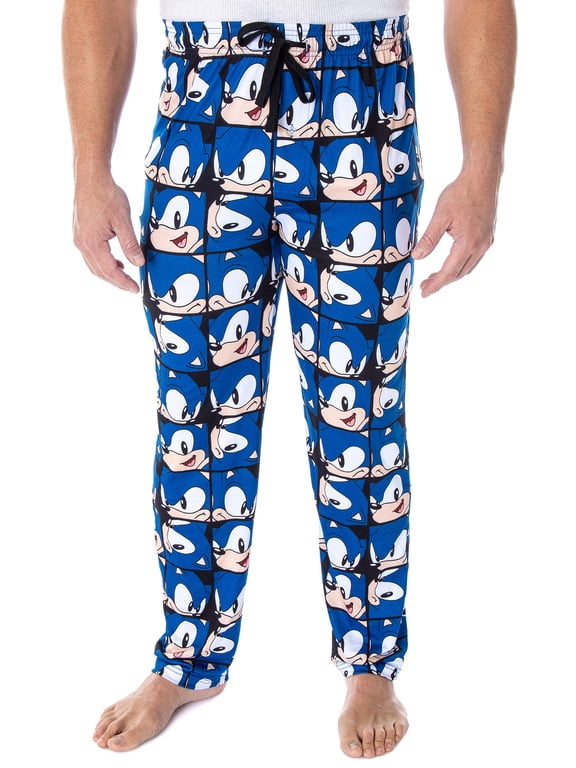 Sonic The Hedgehog Men's Video Game Character Face Pattern Sleep Lounge Pajama Pants