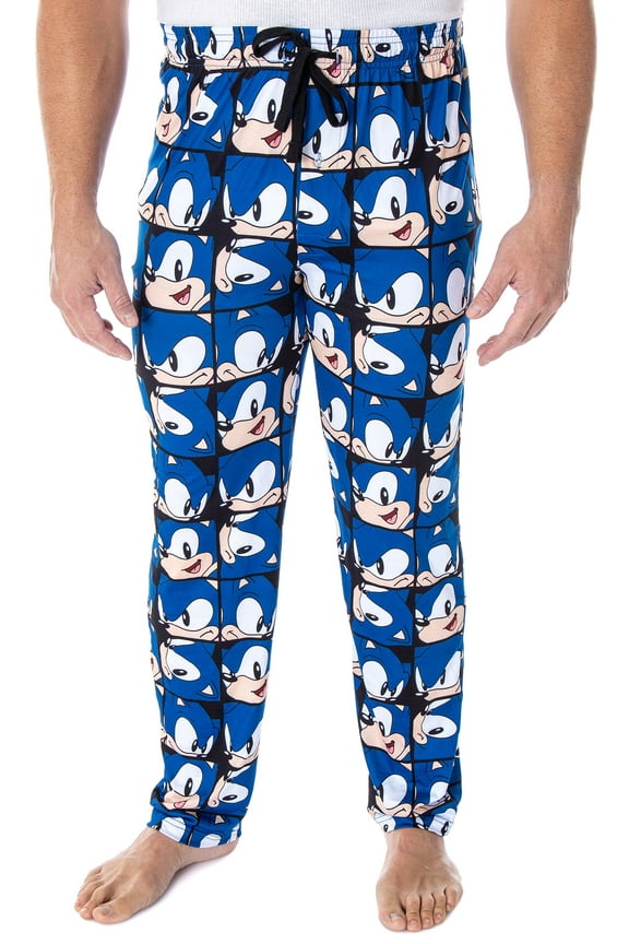 Sonic The Hedgehog Men's Video Game Character Face Pattern Sleep Lounge Pajama Pants