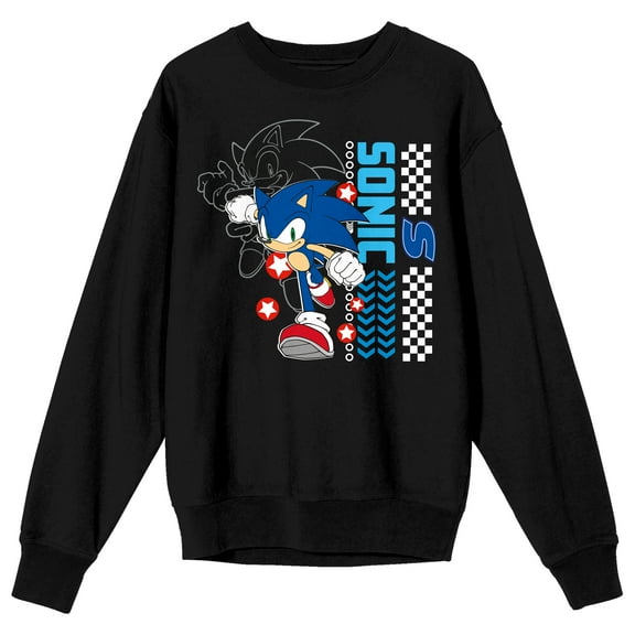 Sonic The Hedgehog Modern Blue Hedgehog Crew Neck Long Sleeve Black Adult Sweatshirt-Large