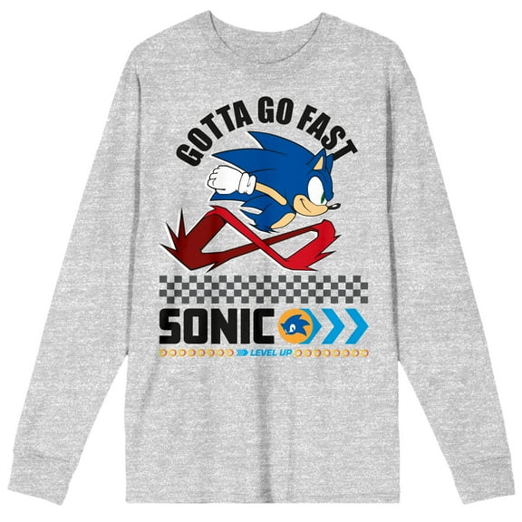 Sonic The Hedgehog Modern Gotta Go Fast Crew Neck Long Sleeve Athletic Heather Adult Tee-XL