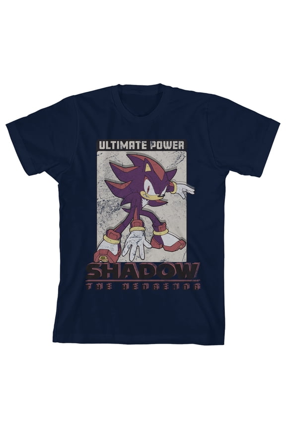 Sonic The Hedgehog Modern Shadow in Halftone effect, Logo text, Ultimate power on Navy Kids T-Shirt-Medium