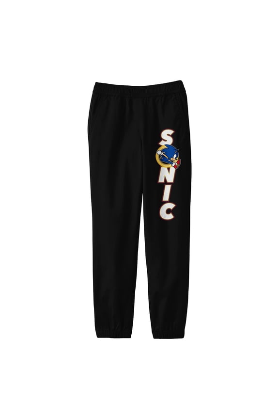 Sonic The Hedgehog Modern Vertical Logo Youth Boys Black Sweatpants-Large
