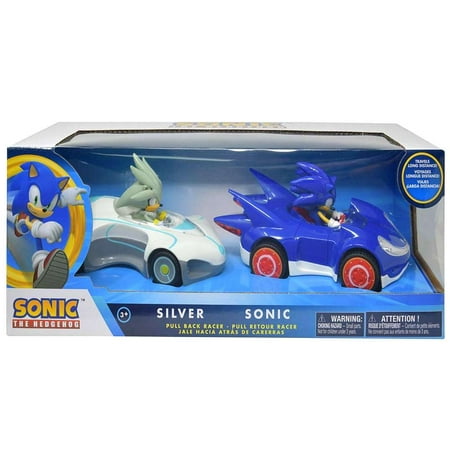 2 PK Sonic & Silver Pull Back Racers (Large) (Approx. 6.5"L)