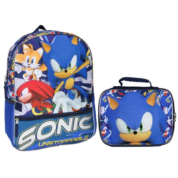 Sonic The Hedgehog Tails And Knuckles Kids School Travel Backpack 2 Piece Set With Detachable Lunch Box