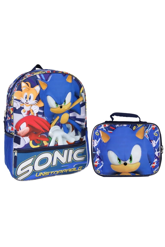 Sonic The Hedgehog Tails And Knuckles Kids School Travel Backpack 2 Piece Set With Detachable Lunch Box