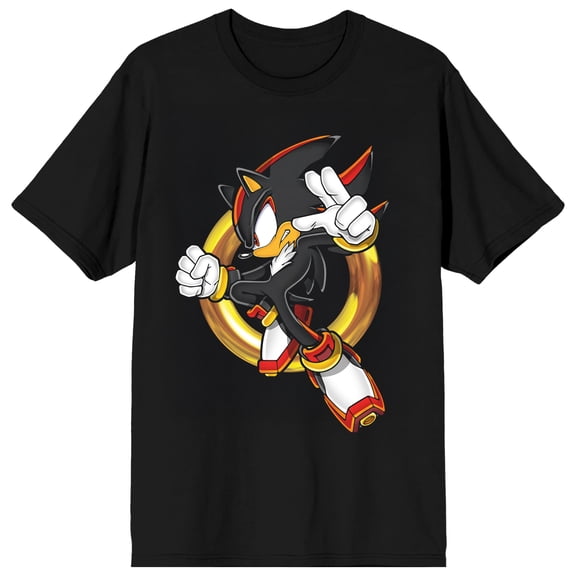 Sonic The Hedgehog Shadow Golden Ring Adult Black Crew Neck Short Sleeve T-shirt-Large