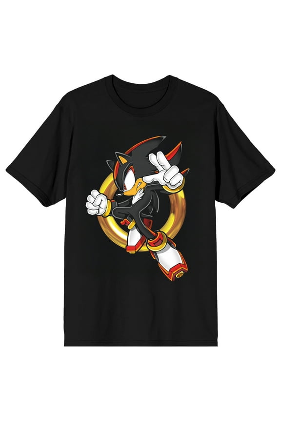 Sonic The Hedgehog Shadow Golden Ring Adult Black Crew Neck Short Sleeve T-shirt-XL