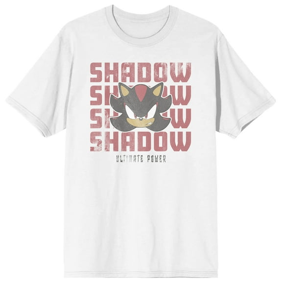 Sonic The Hedgehog Shadow Head Ultimate Power Adult White Crew Neck Short Sleeve T-shirt-Medium