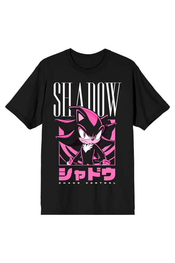Sonic The Hedgehog Shadow Kanji Adult Black Crew Neck Short Sleeve T-shirt-XS