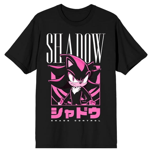 Sonic The Hedgehog Shadow Kanji Adult Black Crew Neck Short Sleeve T-shirt-XXL