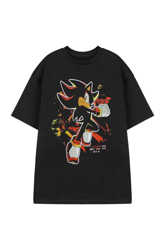 Sonic The Hedgehog Shadow Paint Mens Black Graphic T-shirt | Shadow Character Design Short Sleeve T-Shirt | Sonic Game Apparel