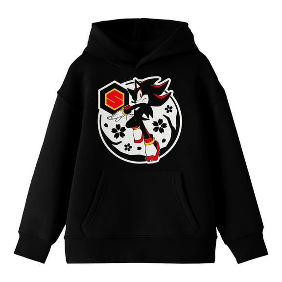 Sonic The Hedgehog Shadow Red Icon Youth Black Long Sleeve Hooded Sweatshirt-Medium