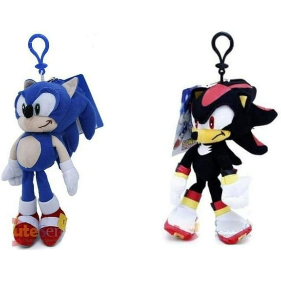 Sonic The Hedgehog Shadow and Sonic 8" Plush Clip with Small Zipper Pouch - 2 pcs ( 1 of Each )