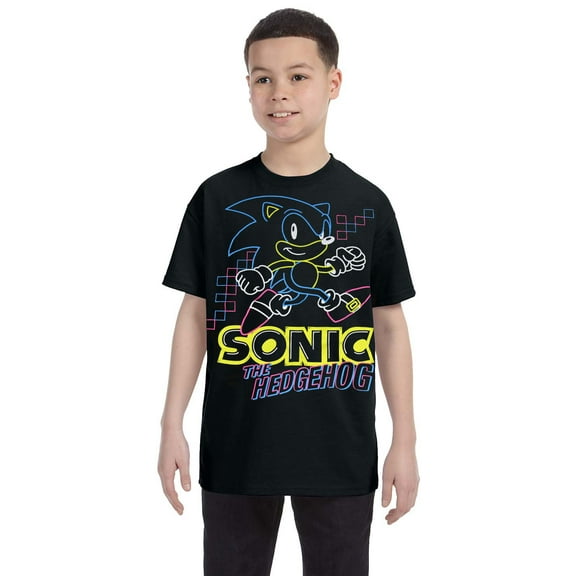 Sonic The Hedgehog Shirt For Boys Glow-In-The-Dark Neon Graphic Youth Video Game T-shirt