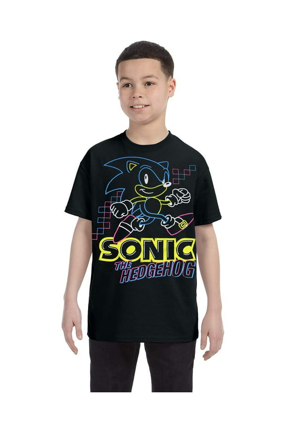 Sonic The Hedgehog Shirt For Boys Glow-In-The-Dark Neon Graphic Youth Video Game T-shirt