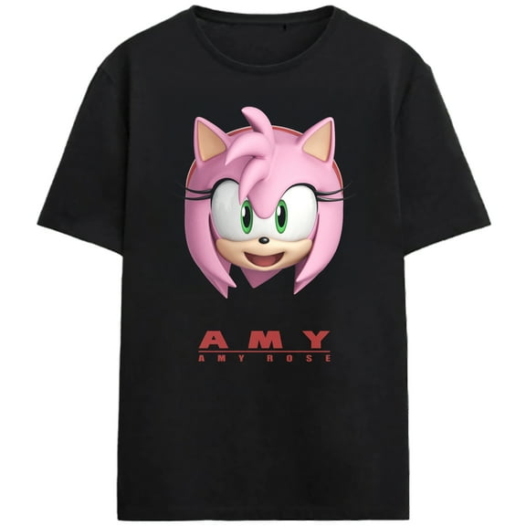 Sonic The Hedgehog Simply Amy Rose Adult Black Crew Neck Short Sleeve T-shirt-Medium