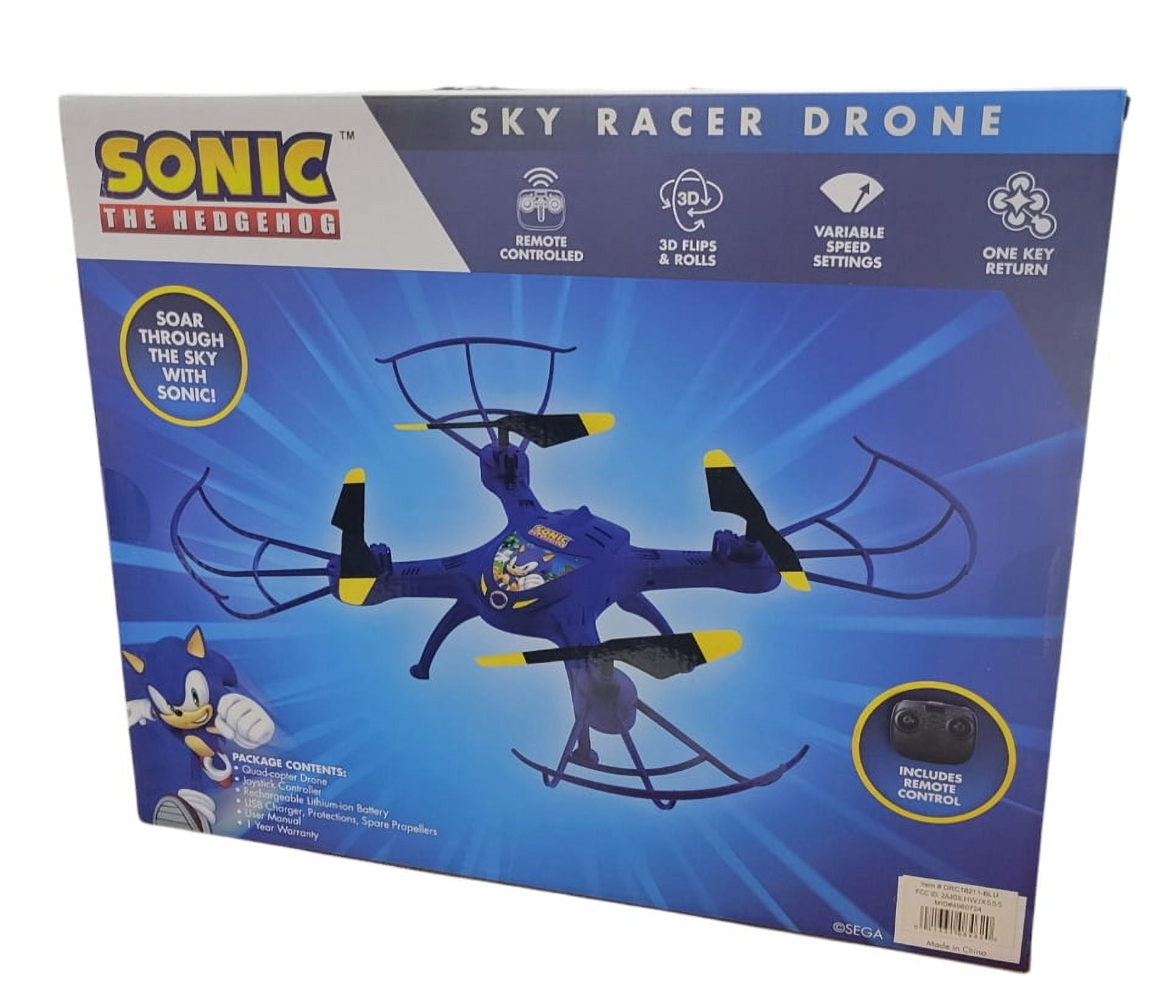 SEGA Sonic The Hedgehog Sky Racer Drone Remote Controlled w/Remote Control, Control Stick & Camera, Blue, 1 Count, 1 Pack