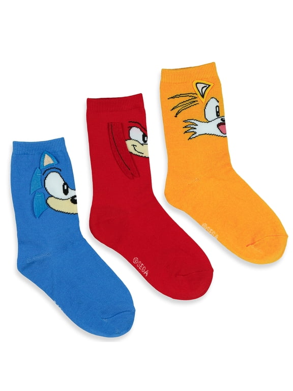 Socks Boys' Sonic Knuckles Tails 3D Ears Kids Crew Socks 3 Pairs Fits Shoe Size 10-4
