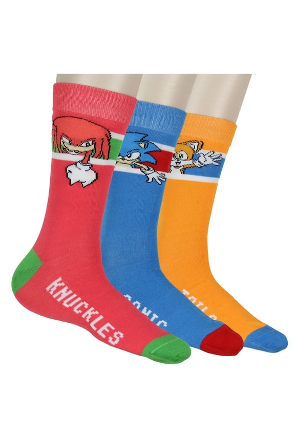 Sonic The Hedgehog Socks Men's 3 Pair Crew Socks Sonic Tails and Knuckles (Sock Size 10-13)