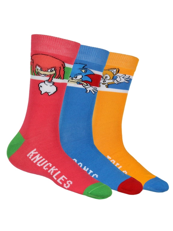 Socks Men's 3 Pair Crew Socks Sonic Tails and Knuckles (Sock Size 10-13)