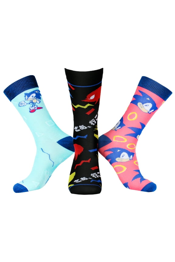 Sonic The Hedgehog Socks Men's Video Game Retro 90s Designs 3 Pack Mid-Calf Adult Crew Socks