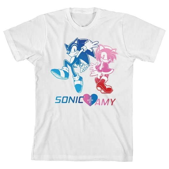 Sonic The Hedgehog Sonic & Amy Heart Youth Girl's White Crew Neck Short Sleeve T-shirt