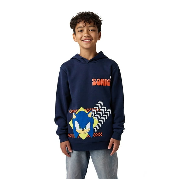 Sonic The Hedgehog Sonic Arrows & Checkered Flags Youth Navy Long Sleeve Hooded Sweatshirt-14
