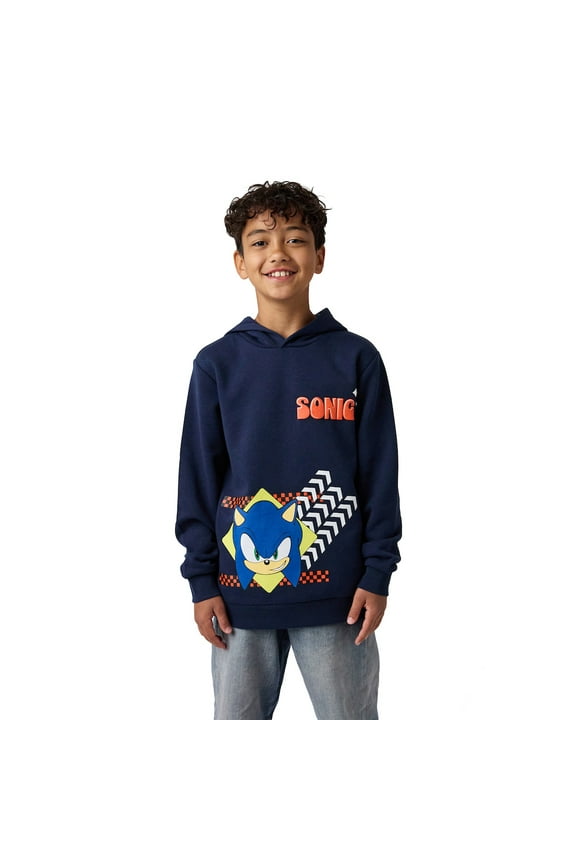 Sonic The Hedgehog Sonic Arrows & Checkered Flags Youth Navy Long Sleeve Hooded Sweatshirt-14