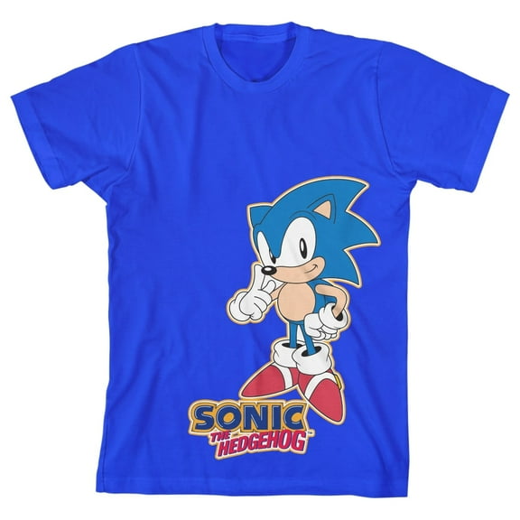 Sonic The Hedgehog Sonic Character Art Boy's Royal Blue T-shirt-X-Large