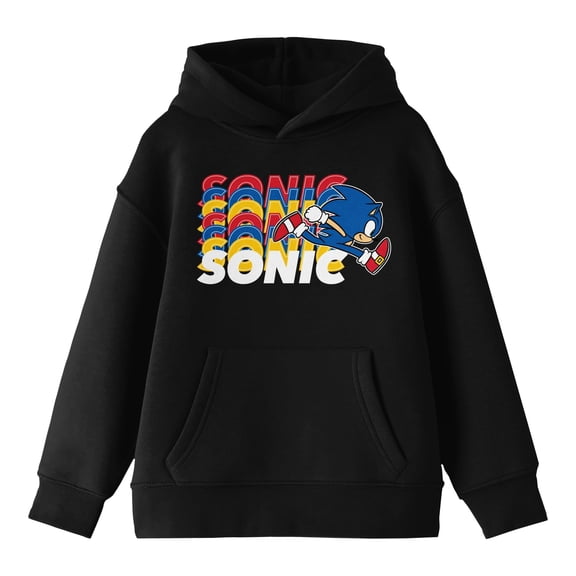 Sonic The Hedgehog Sonic Dash Repeated Text Boy's Black Sweatshirt-Small