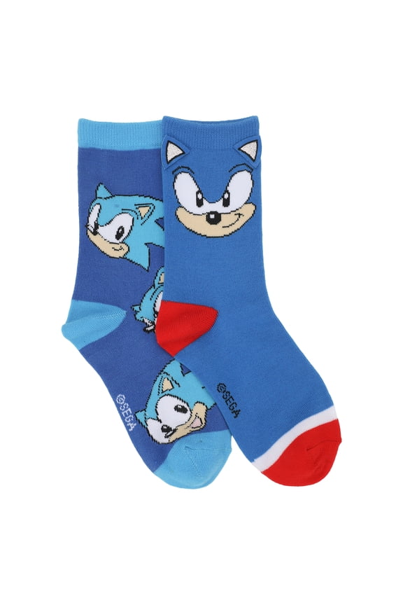 Sonic The Hedgehog Sonic Face With 3D Ears 2-Pair Youth Crew Socks