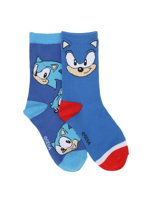 Sonic The Hedgehog Sonic Face With 3D Ears 2-Pair Youth Crew Socks