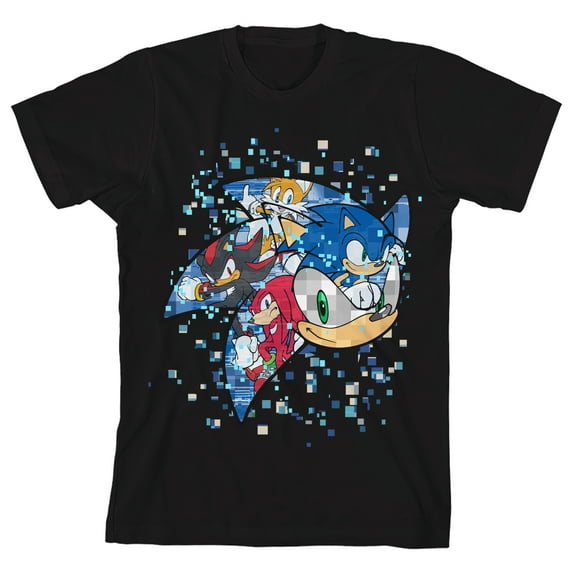 Sonic The Hedgehog Sonic Head Trap Graphics Crew Neck Short Sleeve Boy's Black T-shirt-XXL