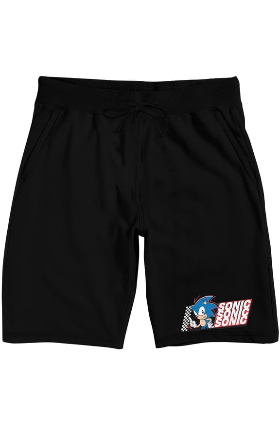 Sonic The Hedgehog Sonic Repeat Name Text Adult Black Sleep Pajama Shorts
-Medium