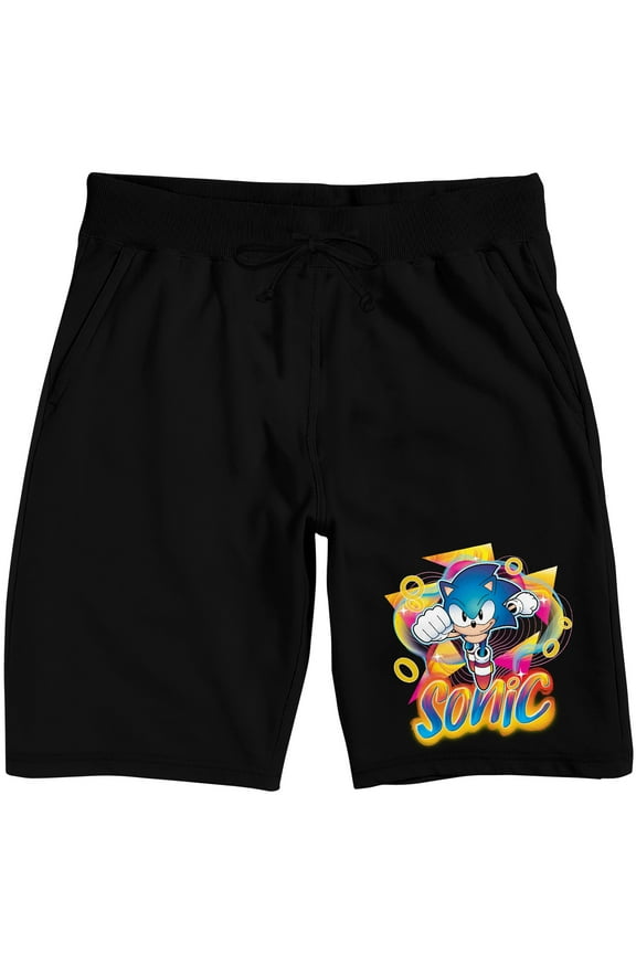 Sonic The Hedgehog Sonic Running Through Ring Men's Black Sleep Pajama Shorts-Small
