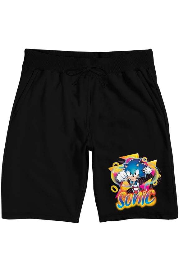 Sonic The Hedgehog Sonic Running Through Ring Men's Black Sleep Pajama Shorts-XL
