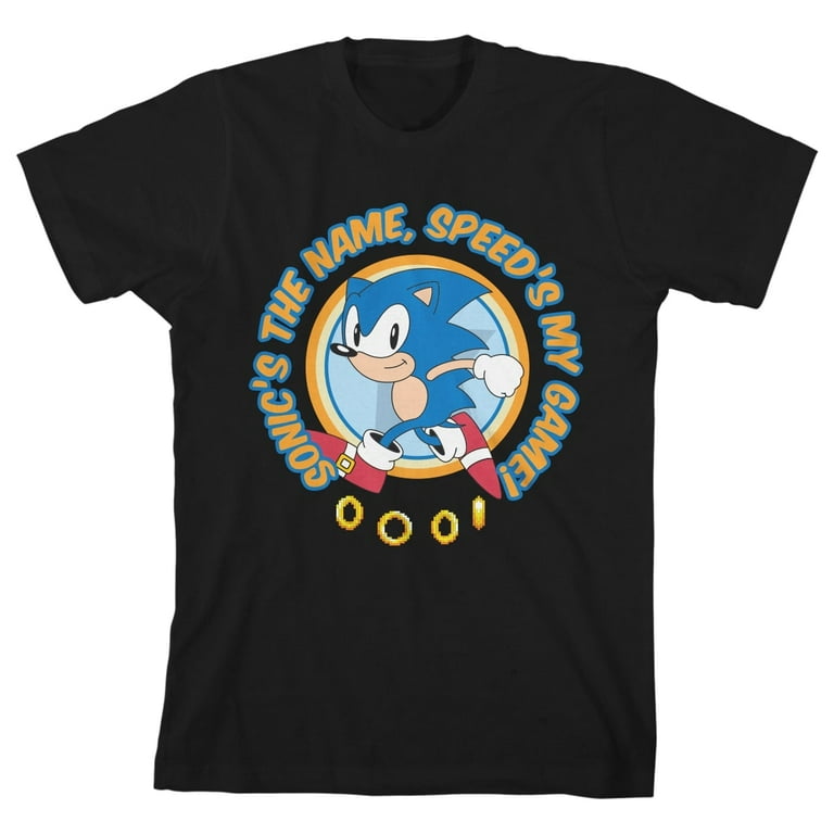 Sonic The Hedgehog Sonic's The Name Speed's My Game Boy's Black T-shirt-XL  