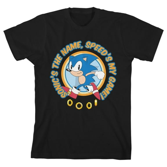 Sonic The Hedgehog Sonic's The Name Speed's My Game Boy's Black T-shirt-XS