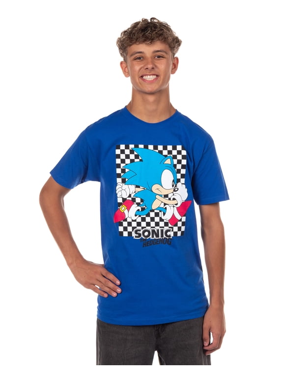 Sonic The Hedgehog T-Shirt Men's Angry Walk Checkerboard Design Adult Tee