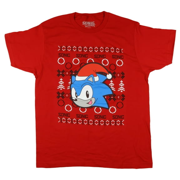 Sonic The Hedgehog T-Shirt Men's Santa Sonic Ugly Sweater Design Adult Tee