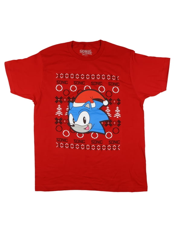 Sonic The Hedgehog T-Shirt Men's Santa Sonic Ugly Sweater Design Adult Tee
