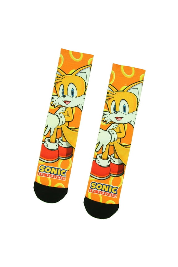 Sonic The Hedgehog Tails Character And Gold Rings Sublimation Crew Socks