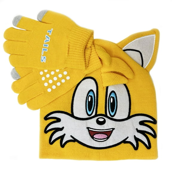 Sonic The Hedgehog Tails Hat And Gloves Kids Yellow 3D Ears Knitted Beanie