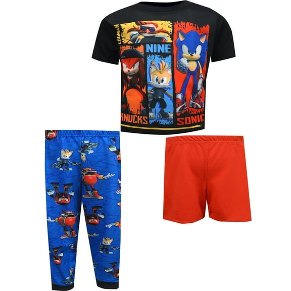 Sonic The Hedgehog, Tails, Knuckles, Eggman Boy's 3-Piece Pajama Set (Size 10)