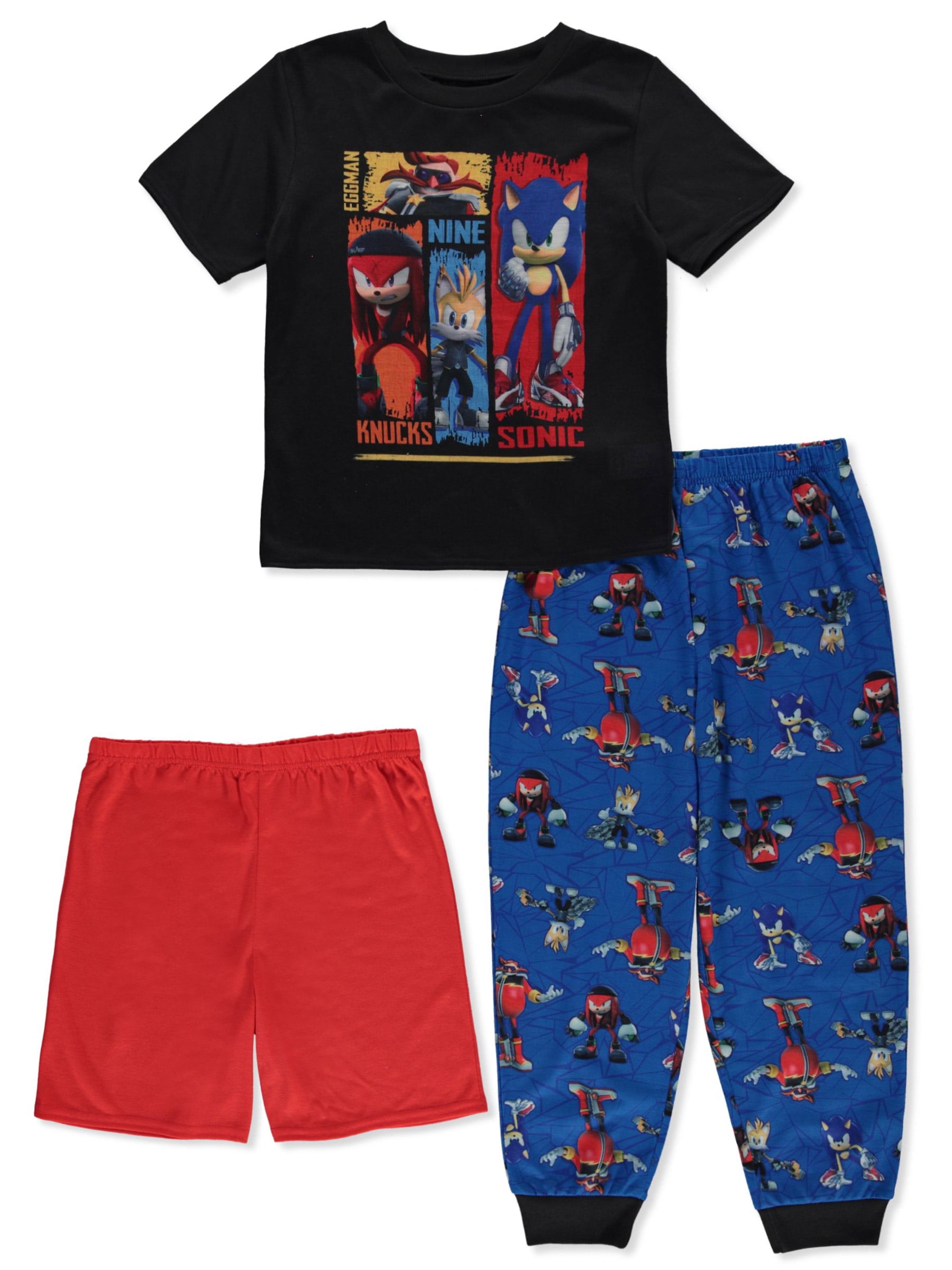 Sonic The Hedgehog, Tails, Knuckles, Eggman Boy's 3-Piece Pajama Set (Size 6)