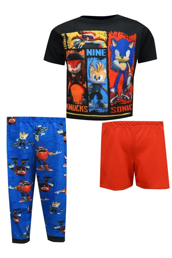 , Tails, Knuckles, Eggman Boy's 3-Piece Pajama Set (Size 8)