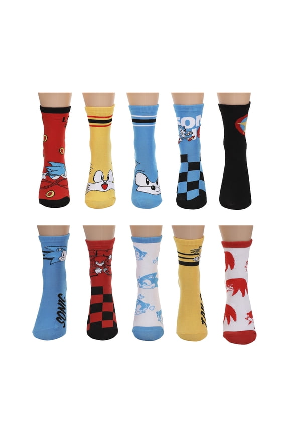 Sonic The Hedgehog Tails and Knuckles Characters Youth 10-Pack Casual Crew Socks